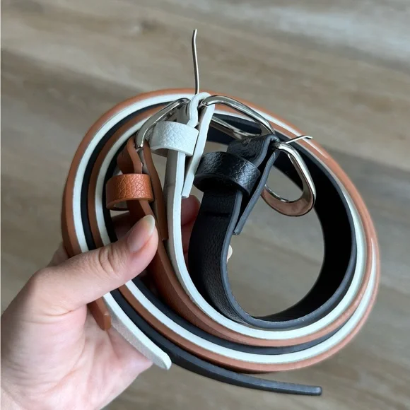 Women's Leather Belt Set - Black, White, and Brown - Picture 4 of 7